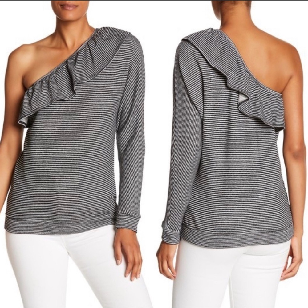 JOIE Aleesha Striped One Shoulder Ruffled Blouse